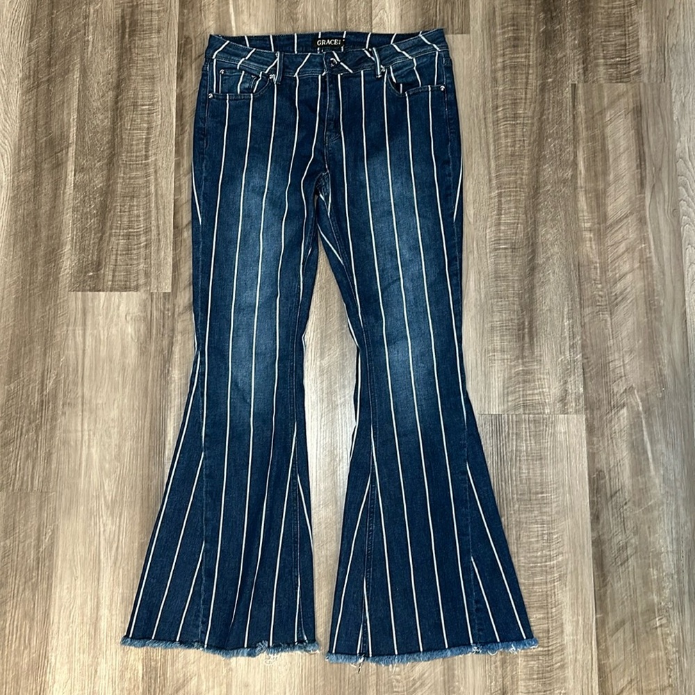 Grace in LA Striped Flare Jeans - 31